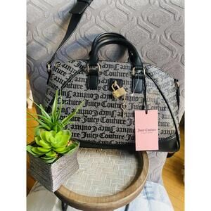 Juicy Couture Logo Print Satchel Handbag with Lock Charm